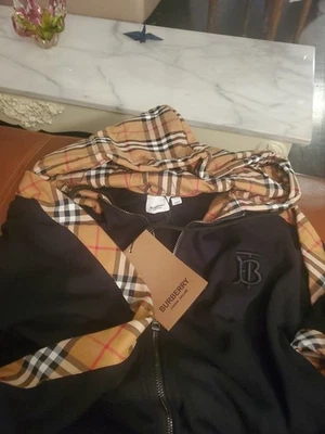 博柏利伦敦英格兰全拉链连帽衫黑色 XL 码 TG 棉坑 26 — 第 1/4 张图片