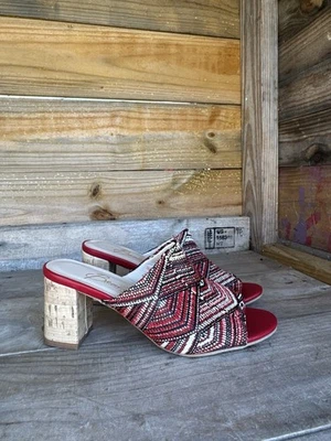 BEAACON womens sandals shoe size 8M red multi color mule 2.5 in block heel - Image 1 of 4