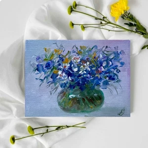 ACEO Original oil painting Art Cards Field bouquet #1Flowers mini art 2.5x3.5in - Picture 1 of 5