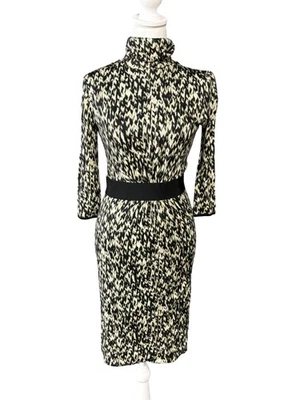 Vestido Giambattista Valli Mujer 40 Negro Marfil Lana Cuello Alto Midi Tejido Italia S Foto 1 de 4