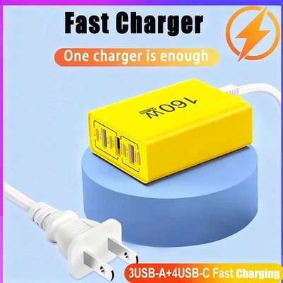 Estación de carga de bloque de cargador de pared rápida USB C 160 W 7 puertos para múltiples dispositivos Foto 1 de 4