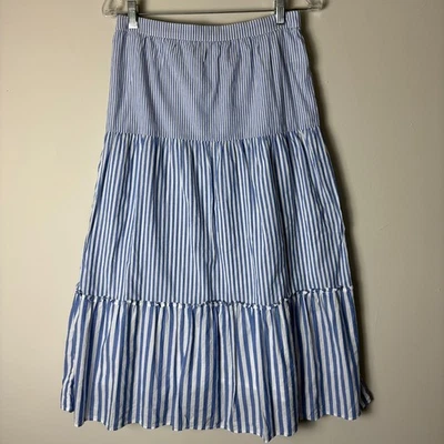 J. Crew юбка женщин маленький синий в полоску ярусный оборки макси прерии богемное AV805 - Изображение 1 из 4