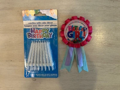 Cinta de premio de cumpleaños insignia niña 3" y conjunto de velas de cumpleaños nuevo Foto 1 de 2