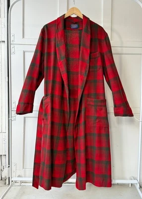 Bata larga grande de lana a cuadros roja verde Pendleton de colección de los años 50 para hombre Foto 1 de 4