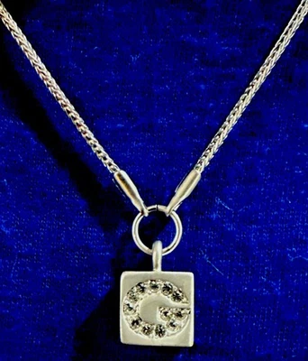 Signed Givenchy Crystal G Pendent Silver plated Braided Chain 17’ + 2’ Necklace - Image 1 of 4