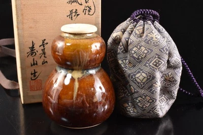 U8303: Chaire japonês Hiko-ware em forma de cabaça TEA CADDY, automático com caixa assinada - Imagem 1 de 4