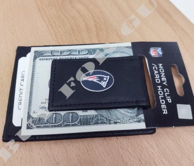 New England Patriots Black Leather Money Clip Wallet - Magnetic Mens NFL Wallet - Image 1 of 4