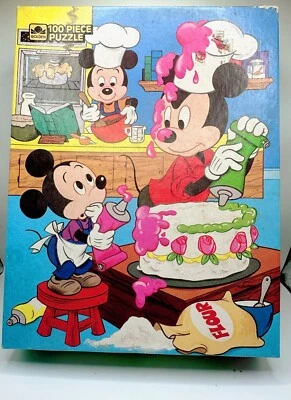 🧩🐭 Vintage Disney Mickey Mouse Jigsaw Puzzle • Baking Chaos Scene • 100+ Piece - Image 1 of 4