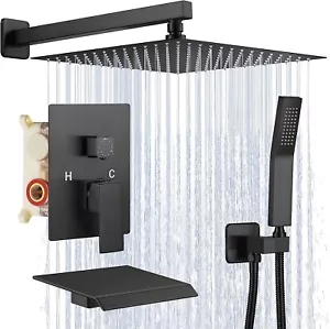 12" Shower System with Tub Spout 3 Function Matte Black Bathtub Shower Faucet - Picture 1 of 8