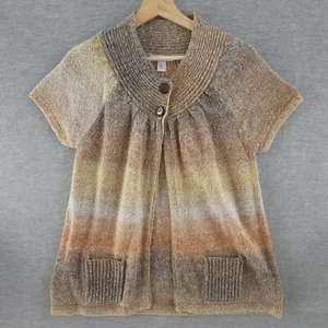 Dressbarn Sweater Womens PL Brown Short Sleeve Cardigan Colorblock Buttons  - Picture 1 of 12