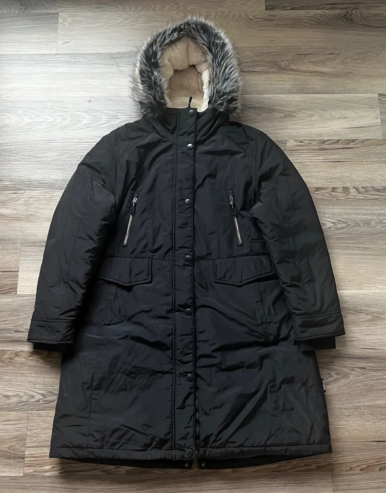 Chaqueta de plumón estoica para mujer XL negra abrigo de invierno de piel sintética con capucha parka polar Foto 1 de 4