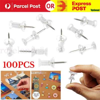 100X Push Pins Clear Assorted Drawing Pin Notice Cork Board Map Office AU Stock - image 1 of 4