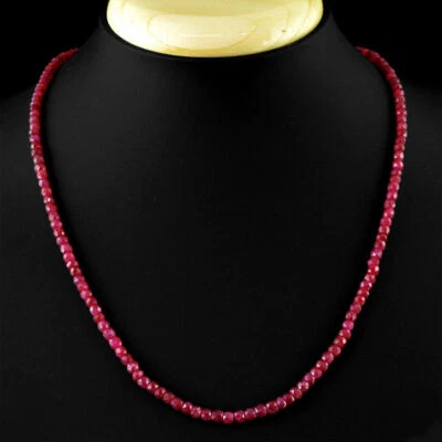 Fine 2x4mm Faceted Brazil Red Ruby Gemstones Roundel Beads Necklace 18" AAA - Image 1 of 4
