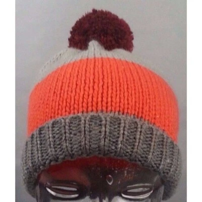NWT Gymboree Hat Boys Unisex Orange Grey Knit Pom Beanie Cap Size L 10 - 12 - Image 1 of 4