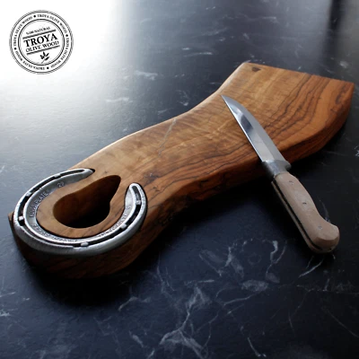 Large Olive Wood Cutting Board Rustic Horseshoe Serving Tray Chopping Board BBQ - Image 1 of 4