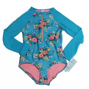 NWT CAT & JACK Girls Swimsuit One Piece Size M UPF +50 UV Protection Floral - Picture 1 of 12