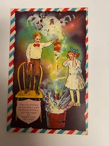 Fourth of July Postcard=American Citizen-Boy Dropping Firecrackers inBucket~PC43 - Picture 1 of 8