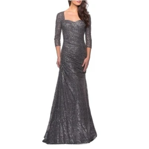 La Femme Gunmetal Sequin Ruched Trumpet Gown Women’s Size 12 NWT MSRP $498 - Bild 1 von 15