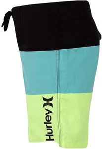 Hurley Kids' Boys' Youth Color Block Logo Boardshorts - Black/Aqua/Fluorescent - Picture 1 of 4