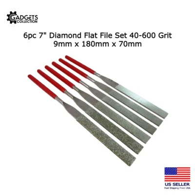 GADGETS COLLECTION 6pc 7" Diamond Flat File Set 9mm x 180mm x 70mm 40-600 Grit Ceramics Tile Glass