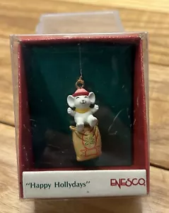 Vintage Enesco Small Wonders Miniature Ornament 1989 - Happy Hollydays Mouse - Picture 1 of 5