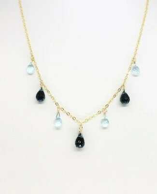 Collar Cadena Briolette Topacio Azul Londres Relleno Oro Amarillo 14k 16"-18" Foto 1 de 4