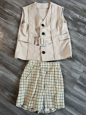 Vintage 1970's Amarelo Azul Xadrez Shorts Poliéster Colete de Lazer Criança Menino TWIGS - Imagem 1 de 4