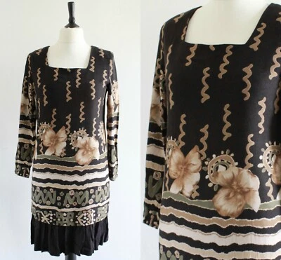 Vintage 1990s Dress Layered Grunge 90s Black Floral Abstract Boho 90s Dress 12 - Image 1 of 4