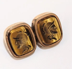 Vintage Antique Cameo Pin Double Intaglio Roman Soldier Tiger's Eye Gemstone - Picture 1 of 13