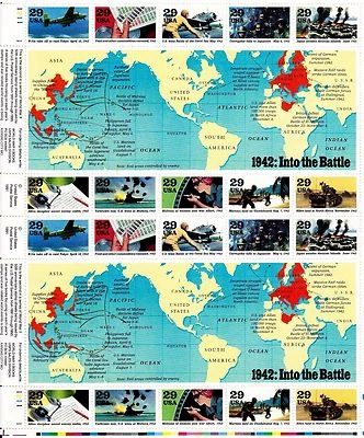 WORLD WAR II 1942 INTO THE BATTLE #2697 - US HISTORY MINT NH VF 20 STAMP SHEET - Image 1 of 2