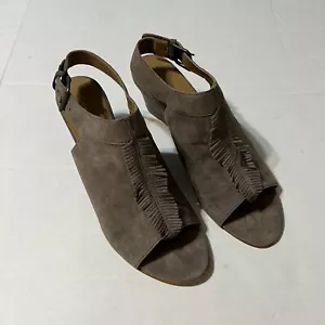 Garnet Hill Taupe Suede Slingback Shoes Sz 40 US 10 Leather Wedge Open Toe Italy - Picture 1 of 14
