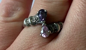 925 sterling silver ring pink and purple stones about size 9 - Picture 1 of 11