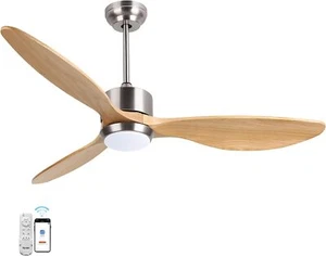 Ovlaim Smart Luce LED Ventilatore da soffitto 132 cm Motore DC Marrone Legno