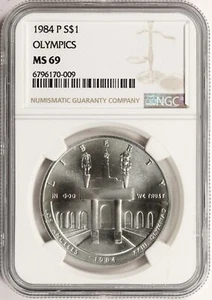 1984-P $1 Olympics Commemorative Silver Dollar NGC MS69 - Picture 1 of 2