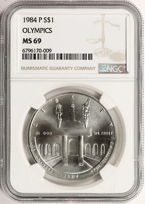 1984-P $1 Olympics Commemorative Silver Dollar NGC MS69 - Image 1 of 2