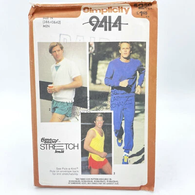 Simplicity 9414 Jogging Track Suit Top Tank Sweatpants Shorts Mens 38 42 Pattern - Image 1 of 3
