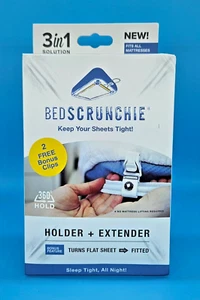 BED SCRUNCHIE Sheet Holder Straps Heavy Duty Gripper Clips 2 Bonus Clips NEW - Picture 1 of 5