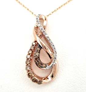 10K ROSE GOLD ROUND COGNAC & WHITE DIAMOND MUSIC NOTE/ TWIST PENDANT NECKLACE - Picture 1 of 8