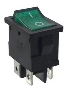 Einbau Wippschalter, grün, 19 x 13 mm, 6 A, 250 V~ 4Pins, grün LED beleuchtet - Picture 1 of 5