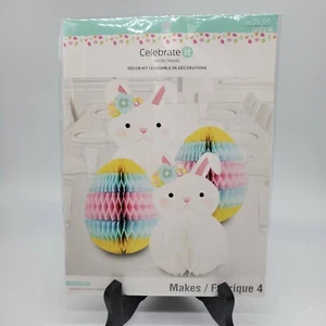 Easter Egg & Bunny Rabbit Shaped Honeycomb Paper Decor Set 4 Party Pastel NEW - Picture 1 of 4