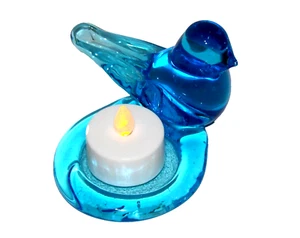Portacandele votivo Ron Ray 1993 Blue Bird of Happiness MCM vetro artistico firmato - Foto 1 di 7