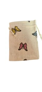 NEW Butterfly Cotton Blend Fabric Drawstring Gift Bag 14x10cm Wedding Jewellery - Picture 1 of 1