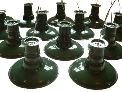 1 Porcelain 12" Flush Mount Industrial Green Barn Light Lamp Gas Station vtg A's - Image 1 of 4