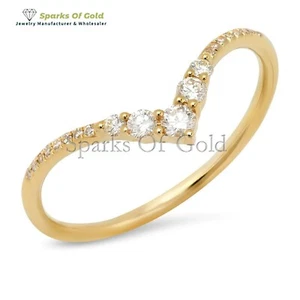 0.19 CT Natural Diamond V Shape Ring 14k Yellow Gold Minimalist Jewelry Gift - Picture 1 of 4