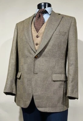 Paul Stuart Wool Houndstooth Check Brown Woven Mens Sport Coat 42 R - Image 1 of 4