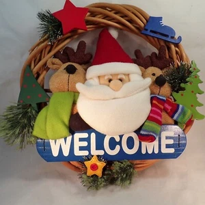 Holiday Christmas Welcome Wreath With Cloth Figures - Picture 1 of 5