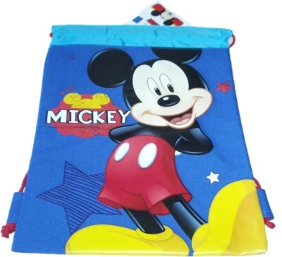 Blue Mickey Mouse Drawstring Backpack Disney Sling Tote School Kids Gym Bag :) - Image 1 of 4