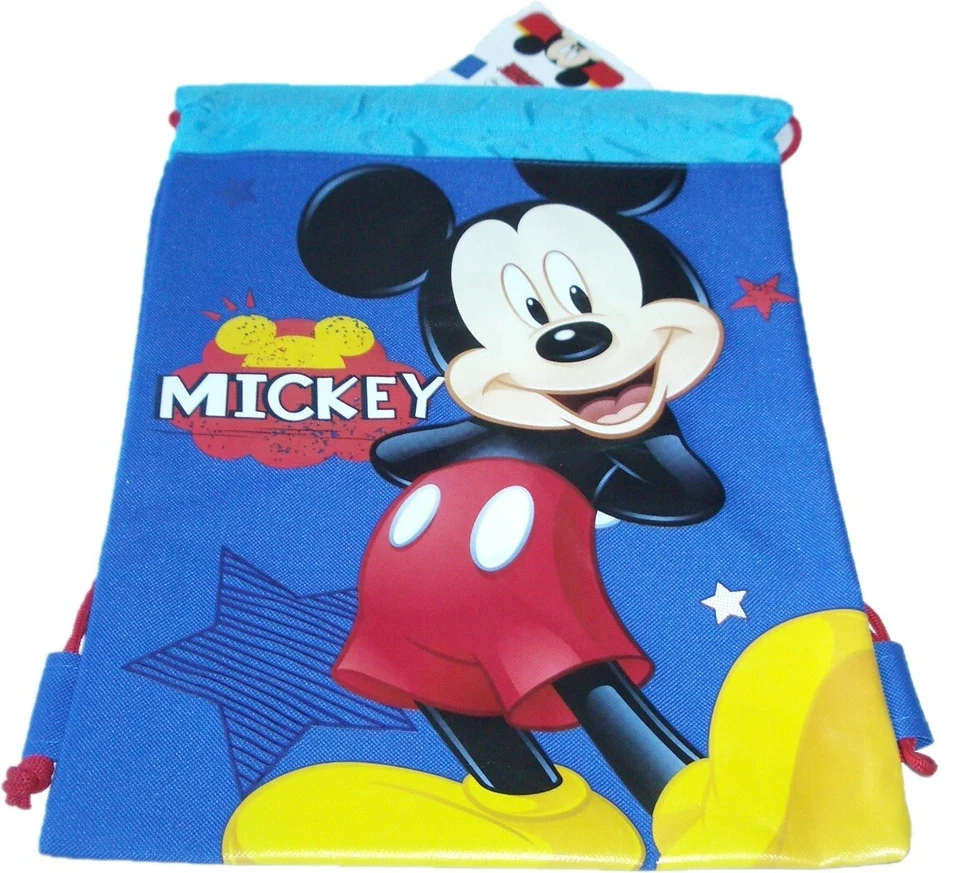 Blue Mickey Mouse Drawstring Backpack Disney Sling Tote School Kids Gym Bag