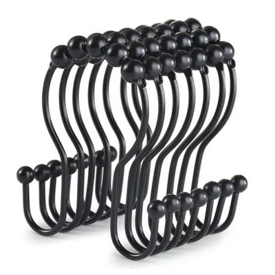  Shower Curtain Hooks, 12 Pcs Shower Curtain Rings, Stainless Steel Black - Image 1 of 4