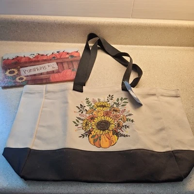 Bolso de compras Life Is Good FALL CALABAZA FLORES TOTE de lona pesada mercado playa Foto 1 de 3
